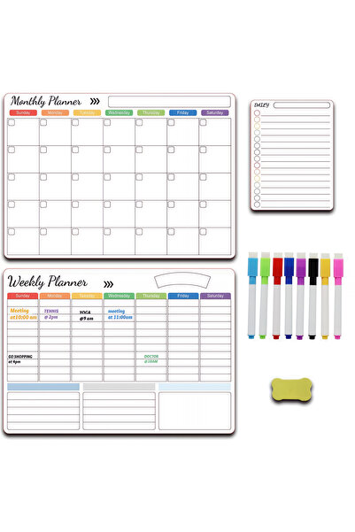 Generic 3PCS Magnetic Dry Erase Calendar Set Notepads with Markers & Eraser f...