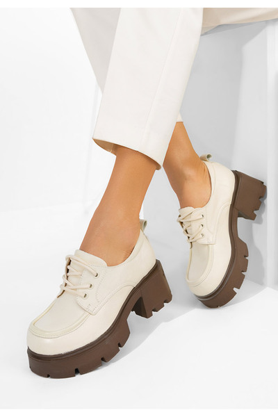 B T Shoes Mocasini dama cu siret Lenovia bej