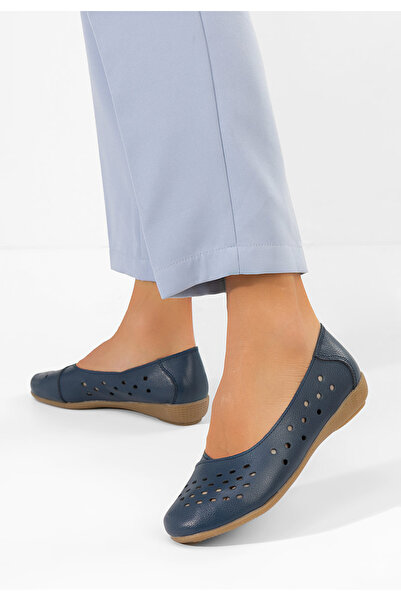 B T Shoes Andeia navy Leather Ballet Flats