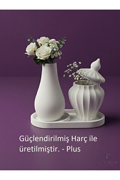 CANSEB Elegance 13CM Çiçek Vazosu & 8CM Tombul Vazo Saksılık & 17CM Bölmeli O...