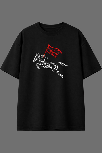 VSRN Tricou oversize negru cu imprimeu frontal cu model de cal