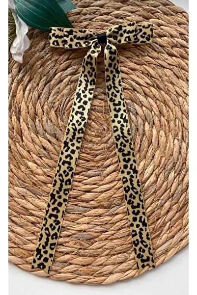 BİRİCİK COLLECTİON Leopard Pattern Long Satin Clip Hairpin