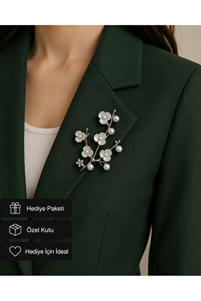 HER ŞEY NOTA www.herseynota.com Hediye İnci Detaylı Çiçek Tasarım Kadın Broş ...