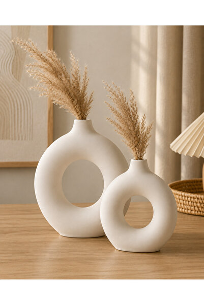 MirayDesign Halka Vazo Büyük & Küçük Ikili Set(19X17 VE 15X14 cm)