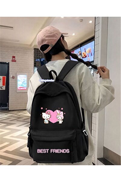Minga London Bestfriends Printed Black School Backpack - Mingalondon
