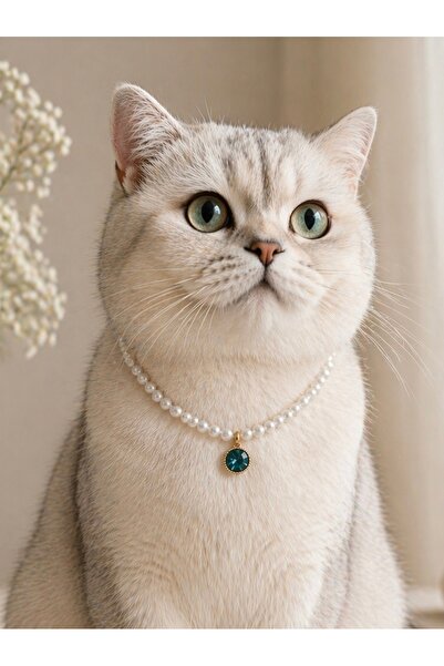 HALHALMILL Blue Crystal and Pearl Cat Necklace