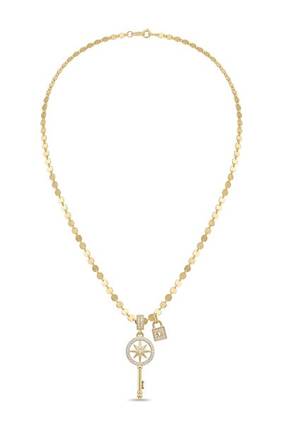 Hegi Collection Gold Ezme Zincir Anahtar Uçlu Kolye