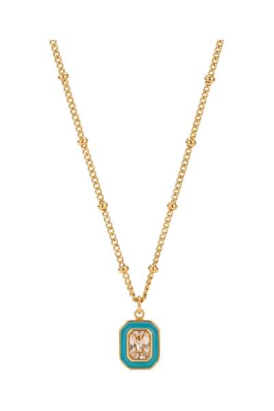 Swen Collection Kare Mavi Mineli Çelik Kolye