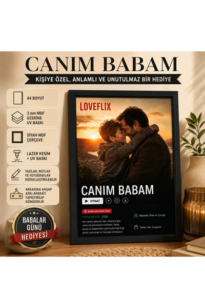 Kutup Yıldızı Tasarım Atölyesi Kişiye Özel Canım Babam Loveflix Tasarımlı A4 ...