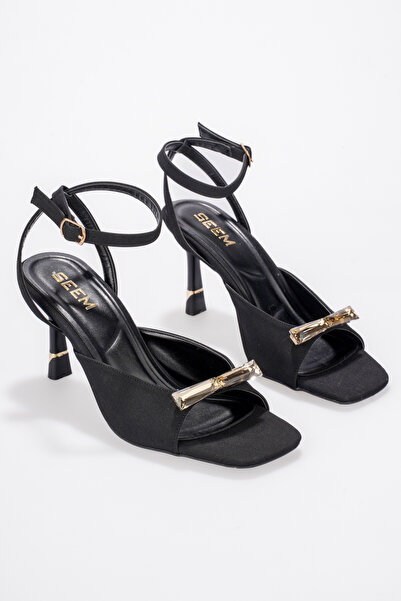 SEEM Laura Stone Detailed Closed Toe Ankle Strap Heeled Shoes