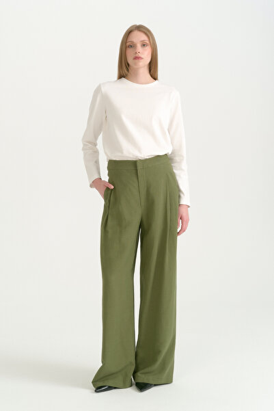Nihan Linen Palazzo Trousers - Green