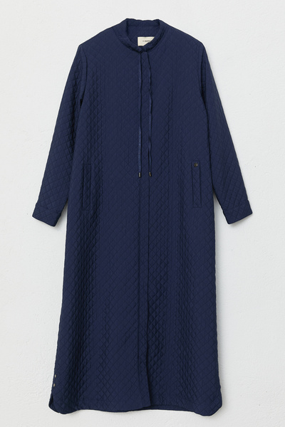 Nihan Plus Size Thin Quilted Overcoat - Navy Blue