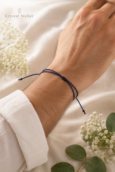 Crystal Atelier Navy Blue Macrame Rope Bracelet Set Adjustable Unisex Lucky Bracelet