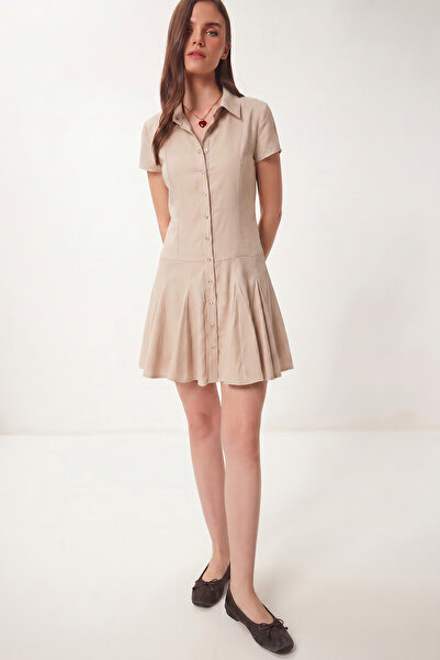 Lovelyİstanbul Rochie cămașă mini din modal LUB0366 STONE
