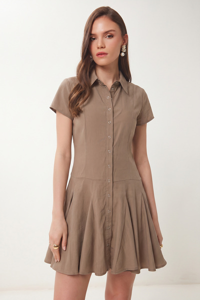 Lovelyİstanbul Rochie cămașă mini din modal LUB0366 VİZON