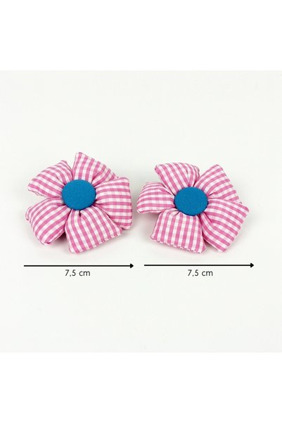 woodycord Handmade Fluffy Checkered Double Flower Buckle Set