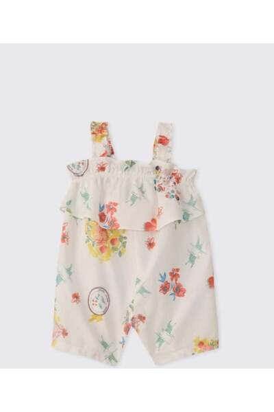 Panço Kız Bebek Desenli Salopet 0-6 Ay 4-5 Yaş EKRU