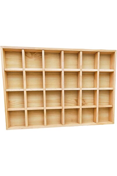 Anktily Unfinished Wooden Storage Divider Box, Showcase Display Box with 24 C...