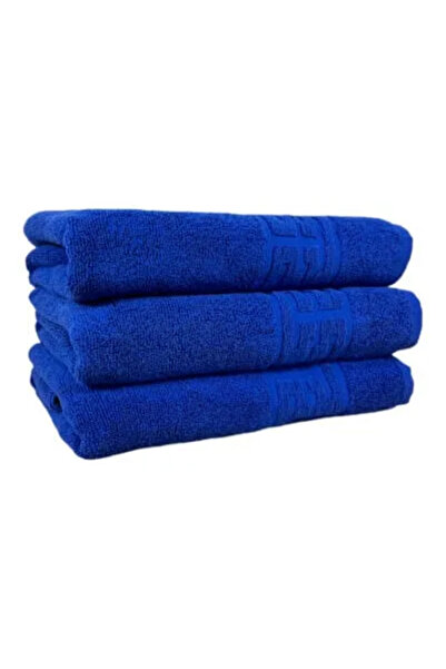 Plush Set of 3 Bath Towels, 100% Cotton, 550g/m², 50x90 cm Greek, Blue-CY3