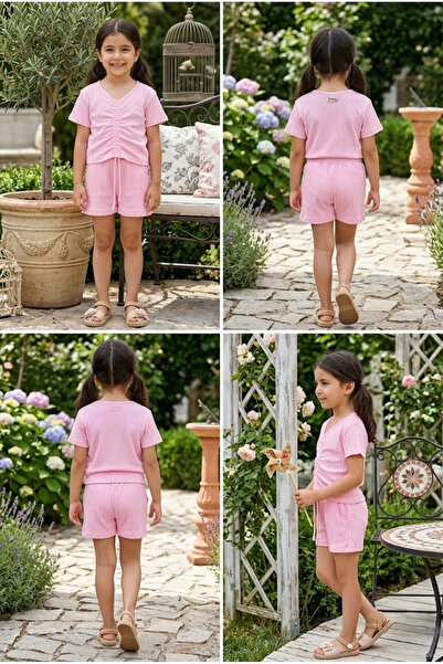 meyastore Girl's Shorts Set with Drawstring Detail