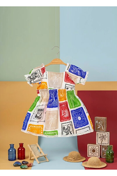 meyastore Girl's Dress with Palm and Sun Pattern