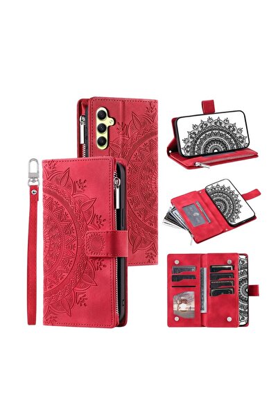 sscase Flowers Embossed θήκη Πορτοφόλι Red (Samsung Galaxy A05s)