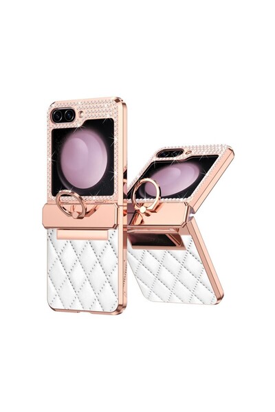 sscase Rhombus and Strass Σκληρή Θήκη με Δαχτυλίδι White (Samsung Galaxy Z Fl...