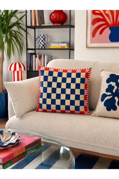 Homeilla Pernă decorativă din catifea în carouri albastre – 40x40 cm