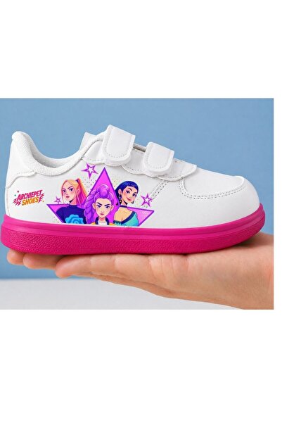 archiepet Pink Sole Half Star Logo Printed Girls' Sneakers