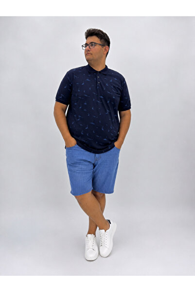 ANNEX Tricou pentru bărbați, mărime mare, cu guler polo și nasturi, cu imprim...