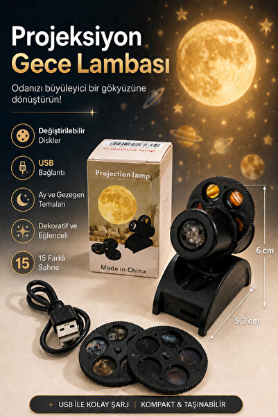 GÜZELYÜZ AVM Yıldızlı Gece Lambası 15 Farklı Sahne Projeksiyon Led Lamba USB ...