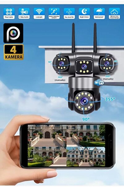 Esvision ES-5904 8MP 4 Lensli Akıllı Güvenlik Kamerası Hieasy Wifi Gece Görüş...