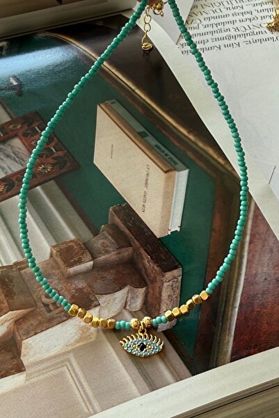 Trendy Butik Zircon stone eye design turquoise beaded necklace