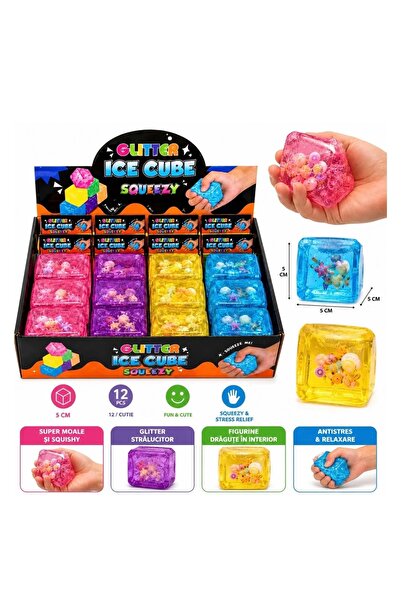 İce cube Jucărie virală antistres Jucarie Antistres Glitter Cube Squeezy 5 CM...