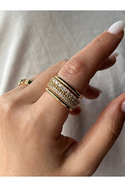 Twinssis Accessories Spinelli Gold Zircon Stone Detailed Multiple Ring