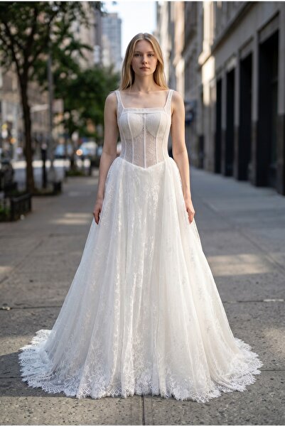 GÖKŞİN MODA French Lez Lace Wedding Dress