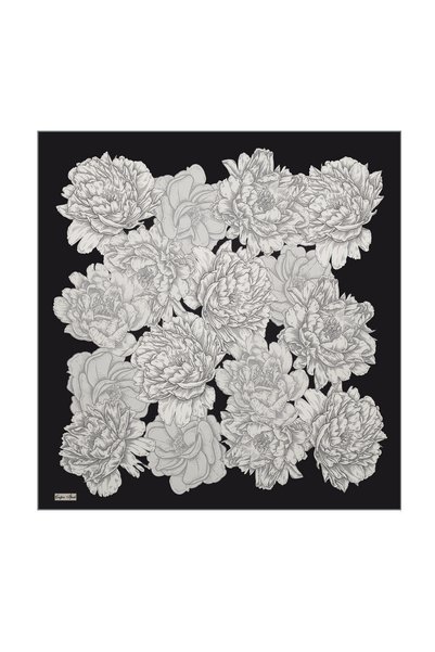 Çağrı İpek Gray Bloom Pattern Tivil Silk Scarf