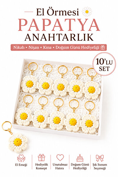 NEHOLİA 🎁 Papatya Anahtarlık El Yapımı Hediyelik 10 Adet Doğum Günü Nişan Ni...