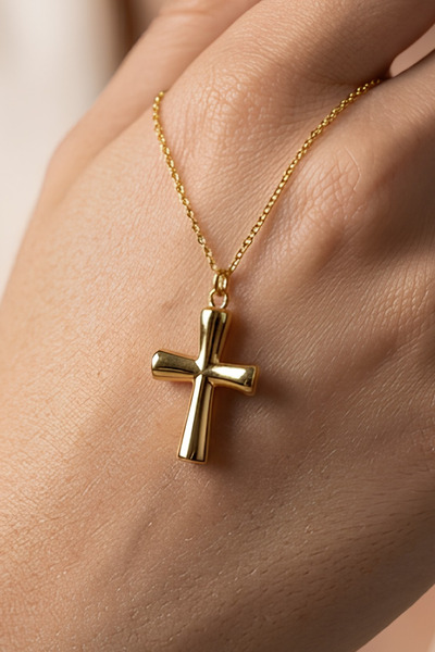 Suvindo Kadın 14 Ayar Altın Kaplama 3 Boyutlu Haç Tasarımlı Kolye Gotik Hrist...