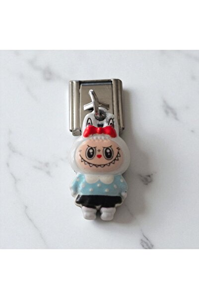 Sibelya Aksesuar Cute Doll Italian Charm with Blue Character Figure Steel Cha...