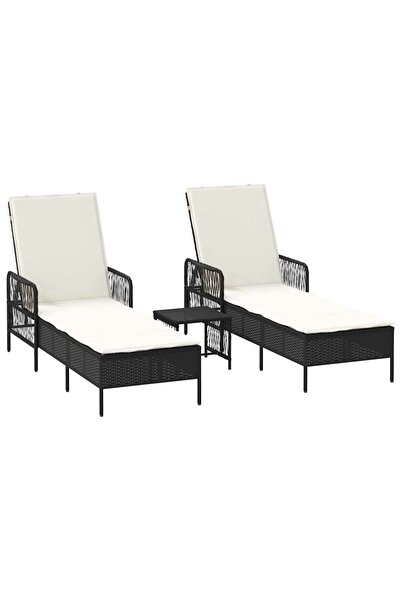 vidaxl Șezlong 3 pcs Negru și Alb crem 55 x 200 x 92 cm poliratan