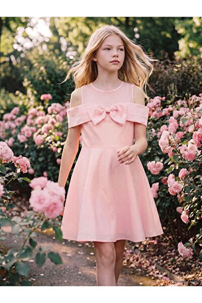 LC Waikiki LCW Kids Fiyonk Detaylı Bisiklet Yaka Kız Çocuk Elbise