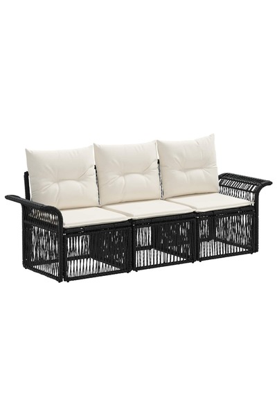 vidaxl Garden sofa set 3 pcs Black polyrattan