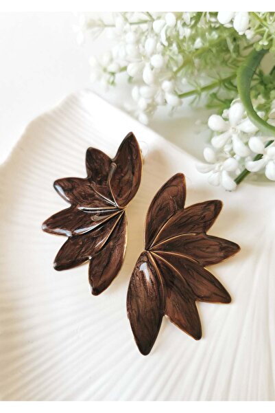 Halley Concept Brown Leaf Shaped Enamel Coated Steel Vintage Design Earrings ...