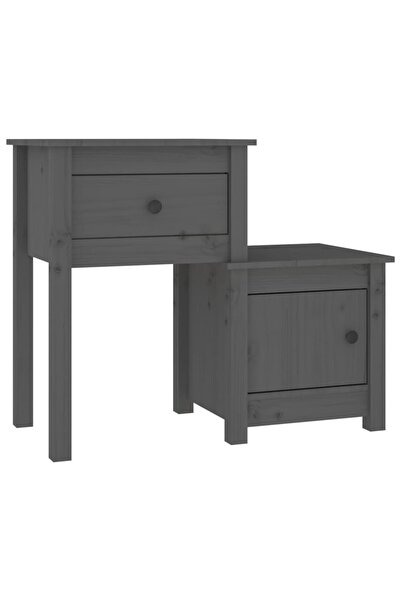 vidaxl Bedside table, gray, 79.5x38x65.5 cm, solid pine wood