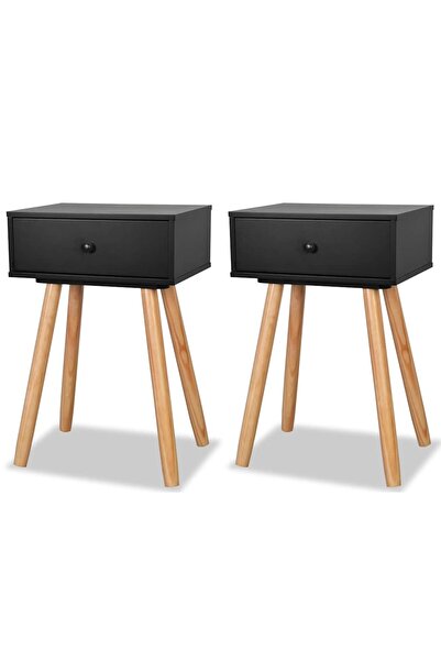 vidaxl Noptiere din lemn masiv de pin 2 buc, 40 x 30 x 61 cm, negru