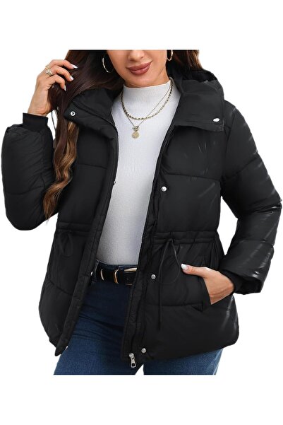 Maeau Women's Warm Winter Jacket Short Cotton Jacket Stand-Up Collar Drawstri...