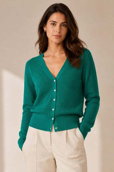 Ferraro Green V-Neck 100% Organic Cotton Women's Knitwear Cardigan