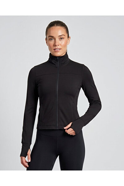 REDTAG Women Black High Neck Active Sweatshirt