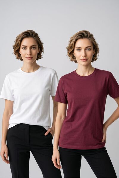 fevien Women's 2-Pack Basic Crew Neck Short Sleeve T-Shirt - Casual Comfort F...